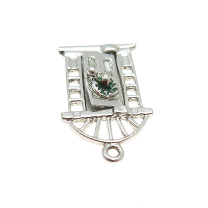 925 Sterling Silver Antique Enamel Christmas Entrance Doorway Mini Pendant