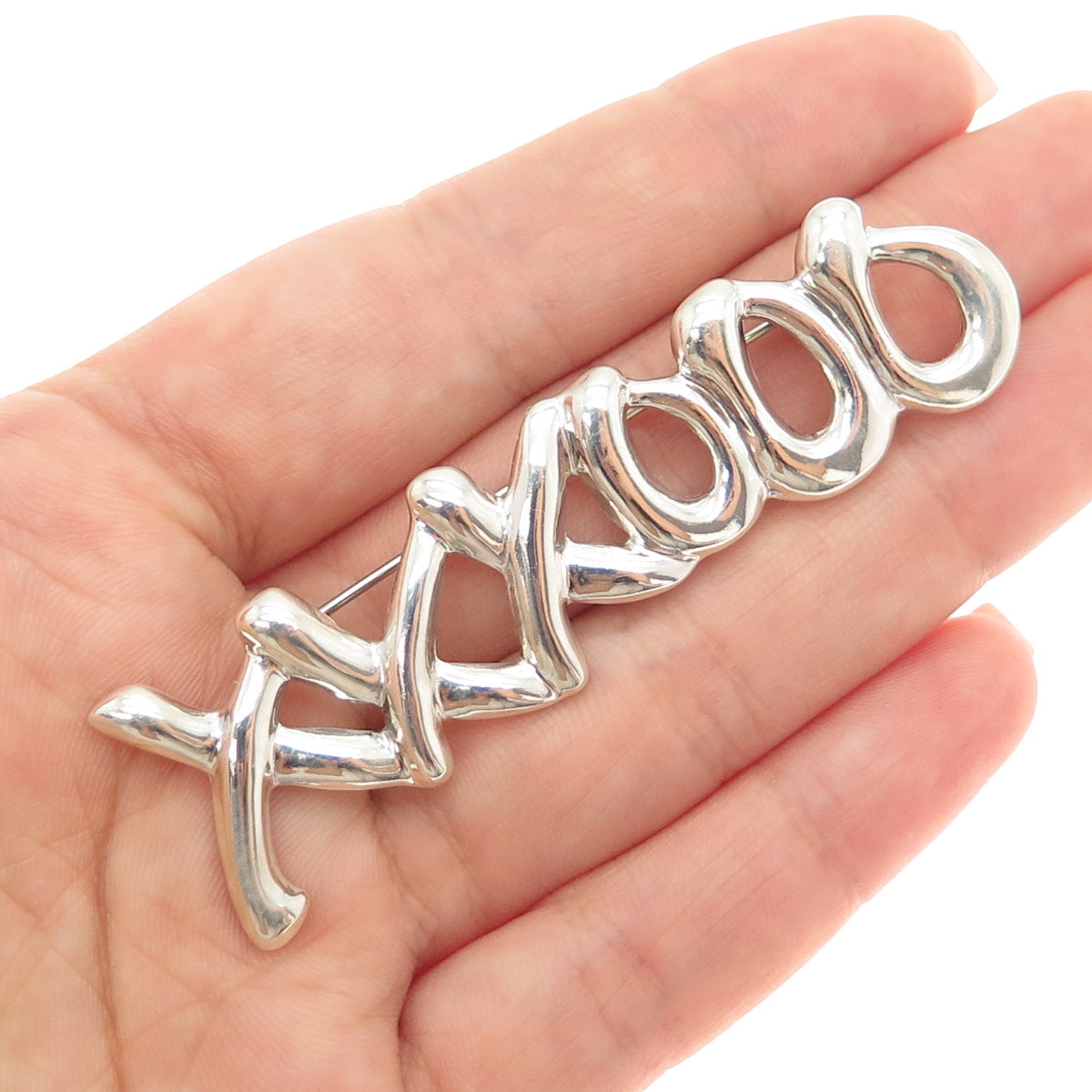 925 Sterling Silver Vintage Mexico XO Hugs & Kisses Pin Brooch