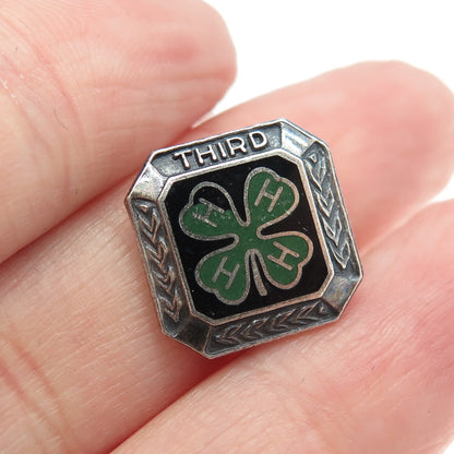 925 Sterling Silver Vintage 4-H Club 3rd Year Membership Achievement Pin Brooch