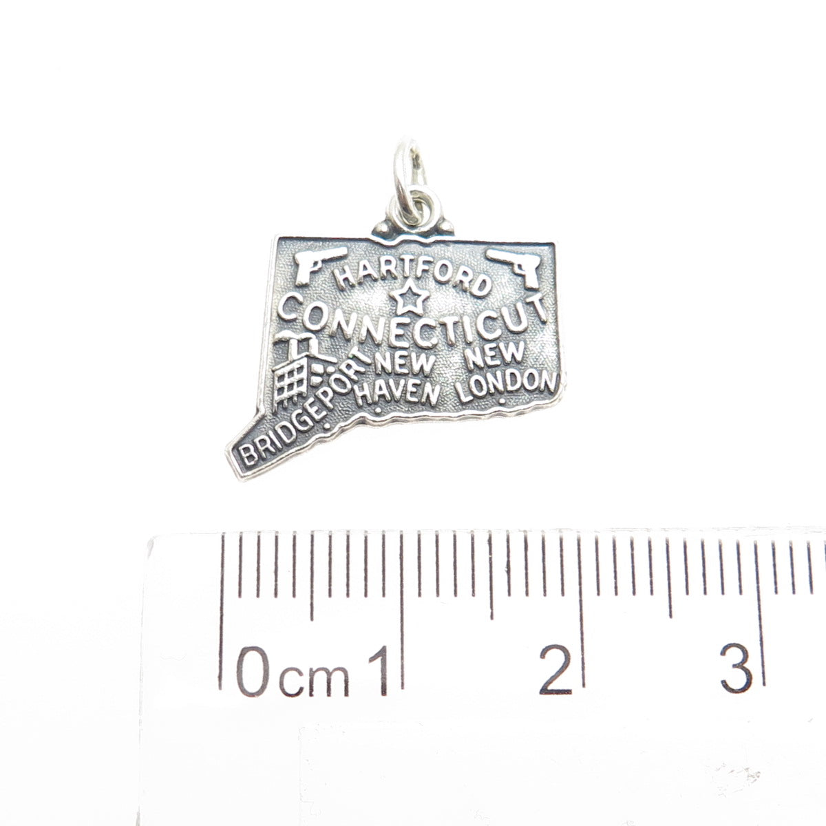 925 Sterling Silver Vintage "Connecticut" State Map Charm Pendant