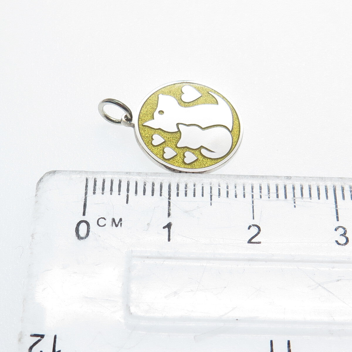 925 Sterling Silver Yellow Enamel Cat & Dog Friendship Minimalist Charm Pendant