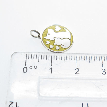 925 Sterling Silver Yellow Enamel Cat & Dog Friendship Minimalist Charm Pendant