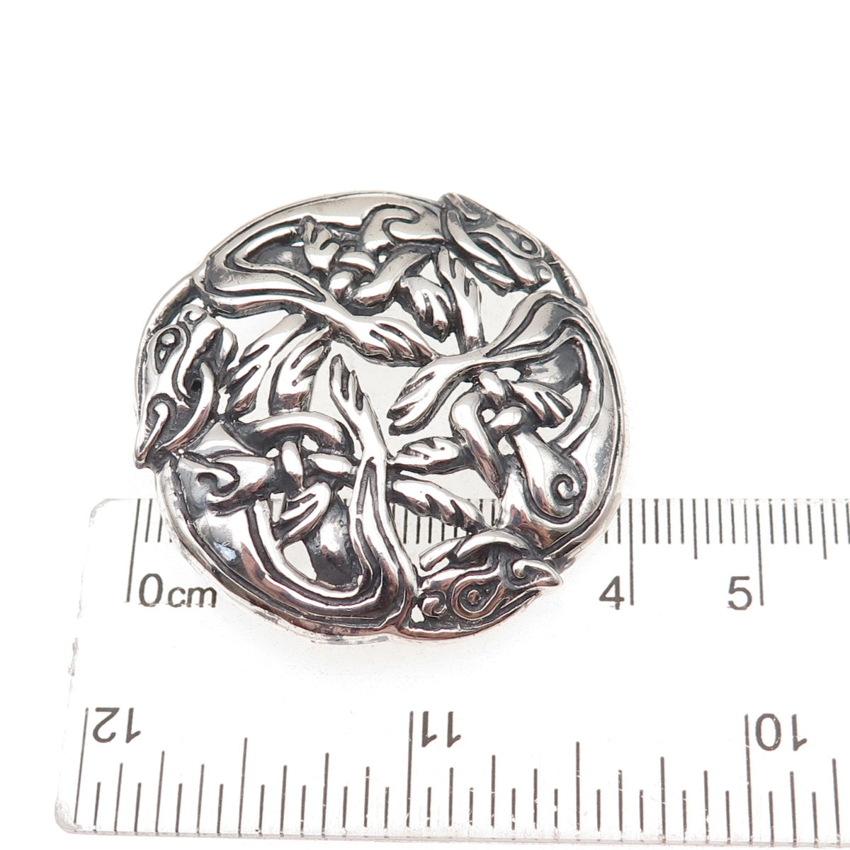 925 Sterling Silver Vintage Celtic Dragon Oxidized Pin Brooch / Pendant