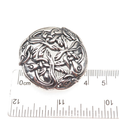 925 Sterling Silver Vintage Celtic Dragon Oxidized Pin Brooch / Pendant