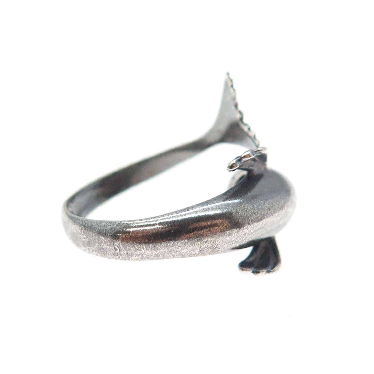 925 Sterling Silver Vintage Dolphin Oxidized Adjustable Ring Size 6.75