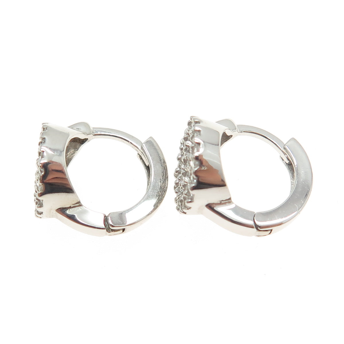 925 Sterling Silver Round-Cut C Z Peace Symbol Hoop Earrings