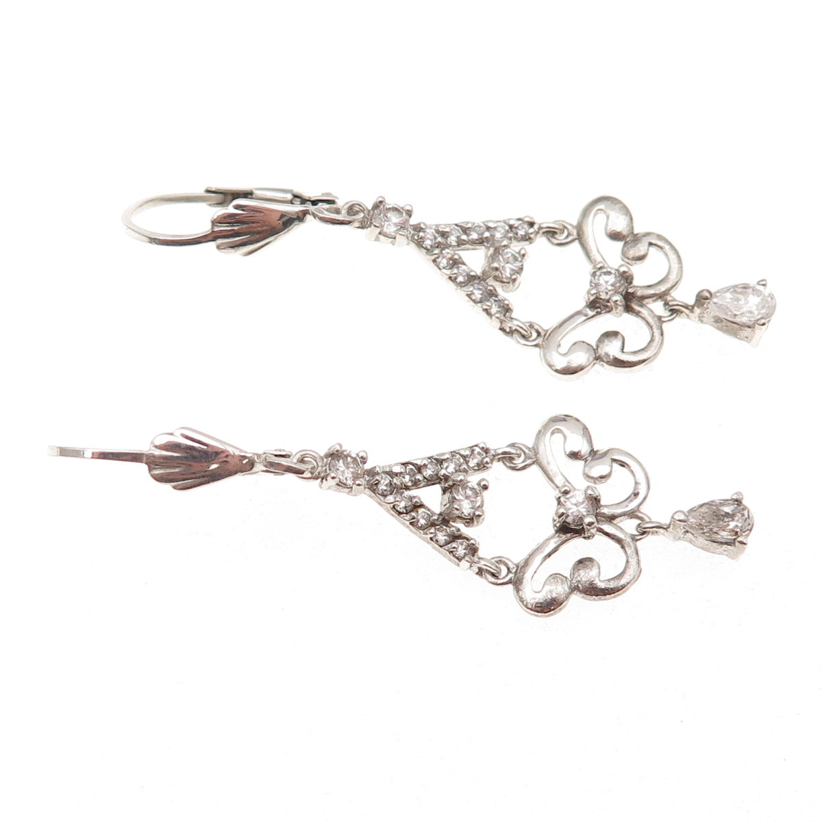 925 Sterling Silver Vintage C Z Butterfly Dangle Earrings
