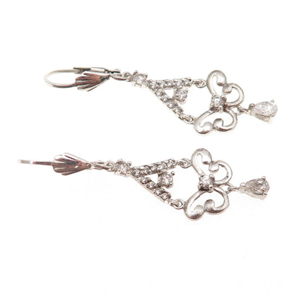 925 Sterling Silver Vintage C Z Butterfly Dangle Earrings