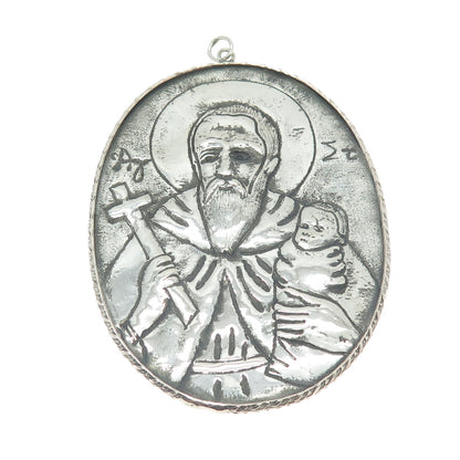 925 Sterling Silver Antique Saint Joseph Religious Medal Repousse Pendant
