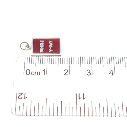 925 Sterling Silver Red Enamel Single V-Day Minimalist Charm Pendant