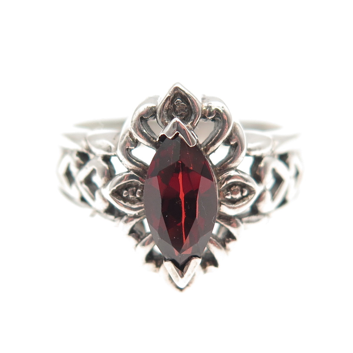 CNA Pranda 925 Sterling Silver Vintage Real Red Garnet Heart Ring Size 7.75