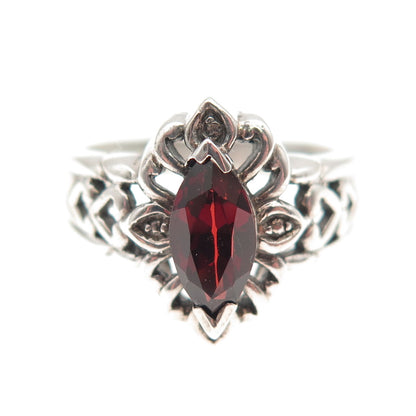 CNA Pranda 925 Sterling Silver Vintage Real Red Garnet Heart Ring Size 7.75
