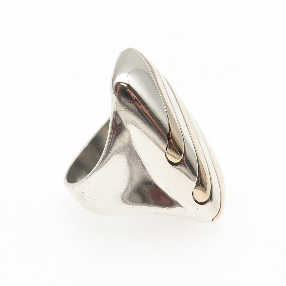 925 Sterling Silver 14K Gold Vintage Modernist Ribbed Ring Size 6.5