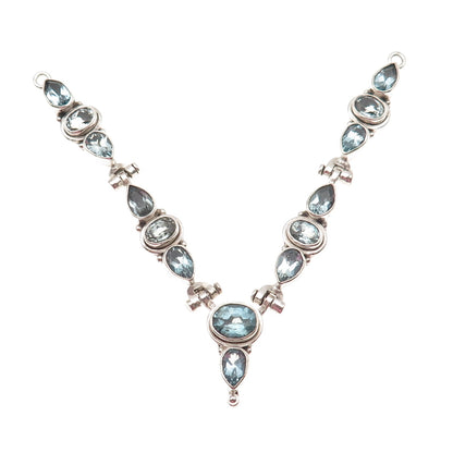 925 Sterling Silver Vintage Real Blue Topaz V-Shape Centerpiece Necklace Part