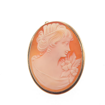 800 Silver Gold Plated Antique Art Deco Real MOP Lady Cameo Pin Brooch / Pendant
