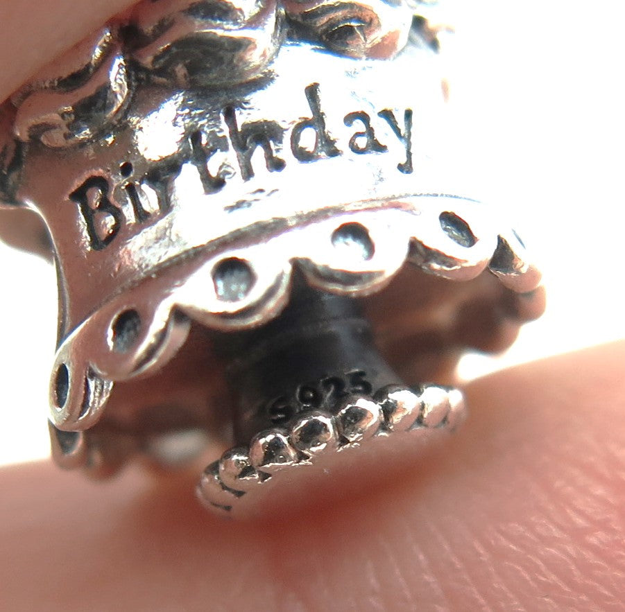 PANDORA 925 Sterling Silver "Happy Birthday" Floral Bead Charm