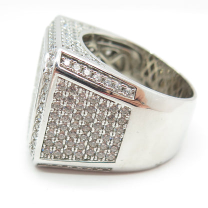 925 Sterling Silver Pave C Z Domed Ring Size 11.25