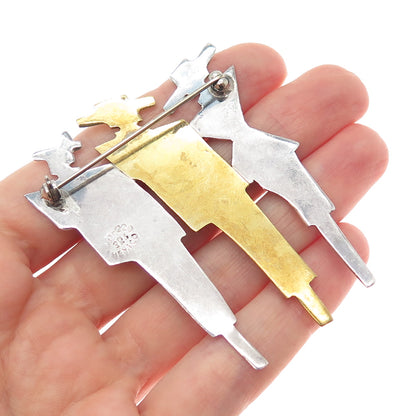 925 Sterling Silver 2-Tone Vintage Mexico Three Elegant Ladies Pin Brooch