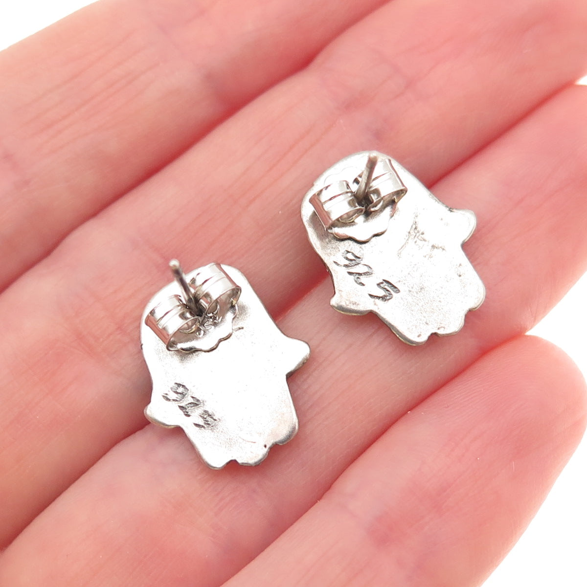 925 Sterling Silver Vintage Real Tourmaline Star of David Hamsa Judaica Earrings