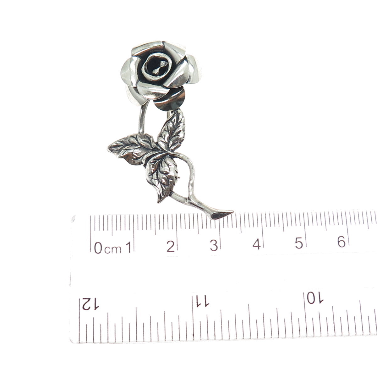 BEAU 925 Sterling Silver Vintage Rose Flower Oxidized Pin Brooch