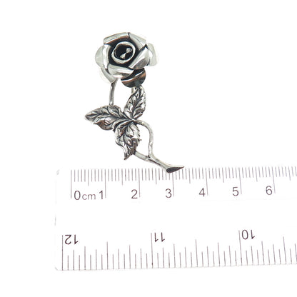BEAU 925 Sterling Silver Vintage Rose Flower Oxidized Pin Brooch
