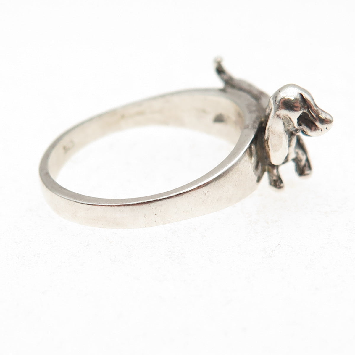 925 Sterling Silver Vintage Basset Hound Dog Oxidized Ring Size 7.5