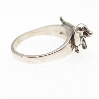 925 Sterling Silver Vintage Basset Hound Dog Oxidized Ring Size 7.5