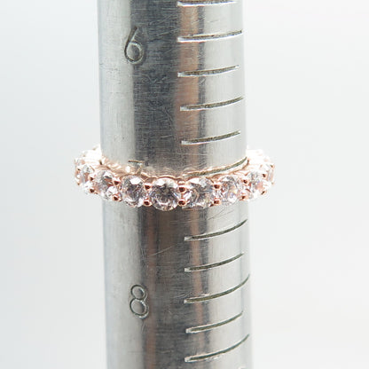 925 Sterling Silver Rose Gold Plated Round-Cut C Z Eternity Ring Size 7.25