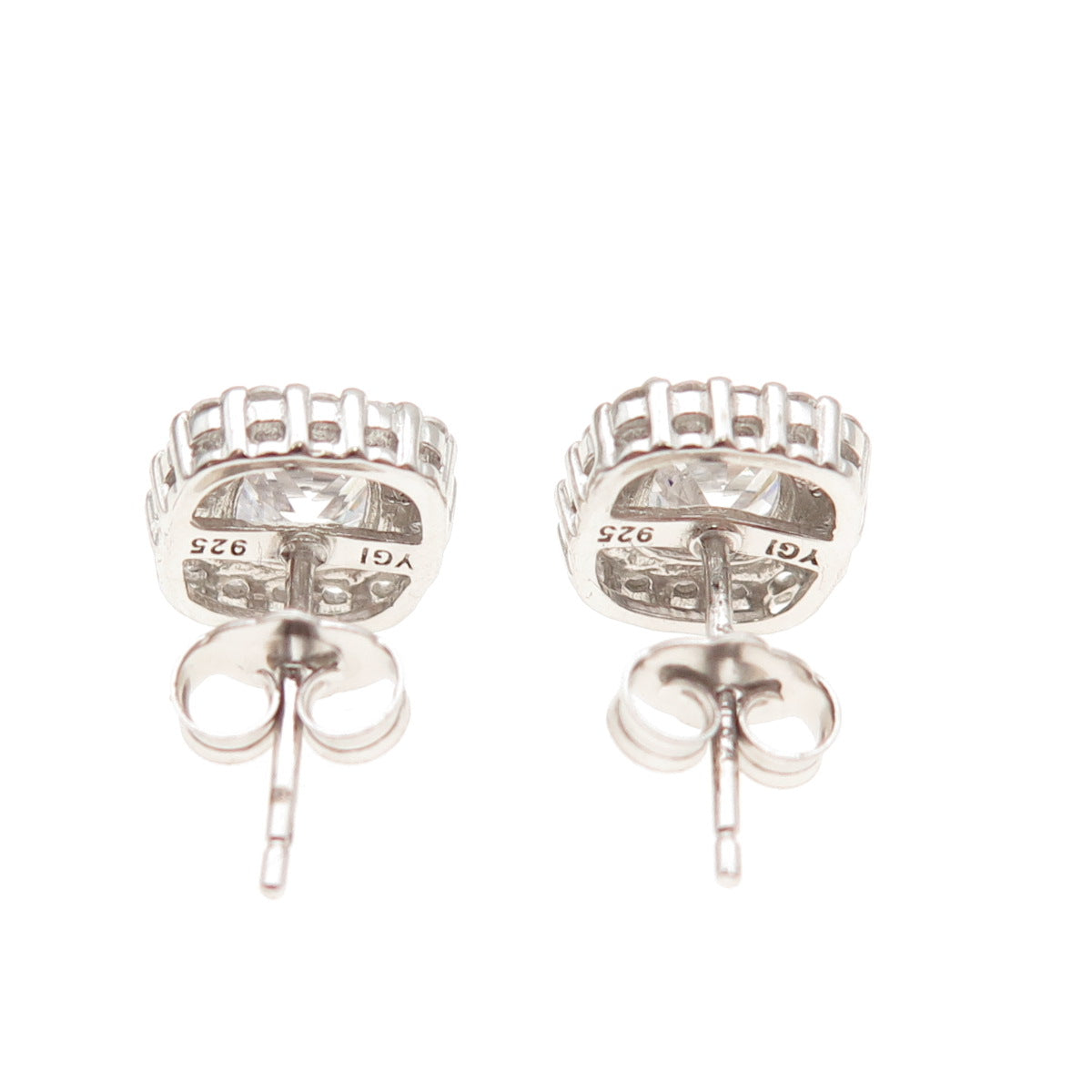 925 Sterling Silver Cushion & Round-Cut C Z Stud Earrings