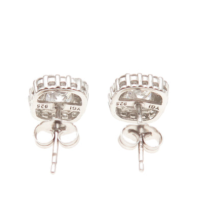 925 Sterling Silver Cushion & Round-Cut C Z Stud Earrings