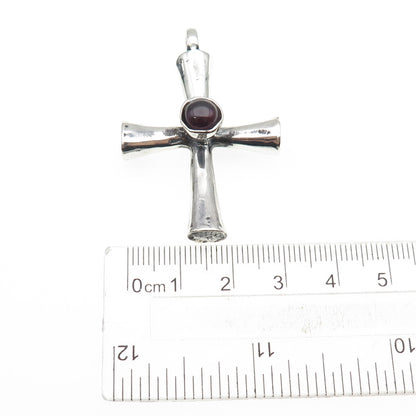 925 Sterling Silver Vintage Real Rhodolite Modernist Cross Oxidized Pendant