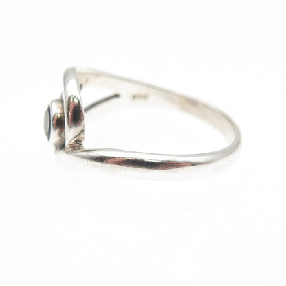 925 Sterling Silver Vintage Real Amethyst Modernist Swirl Ring Size 6.75