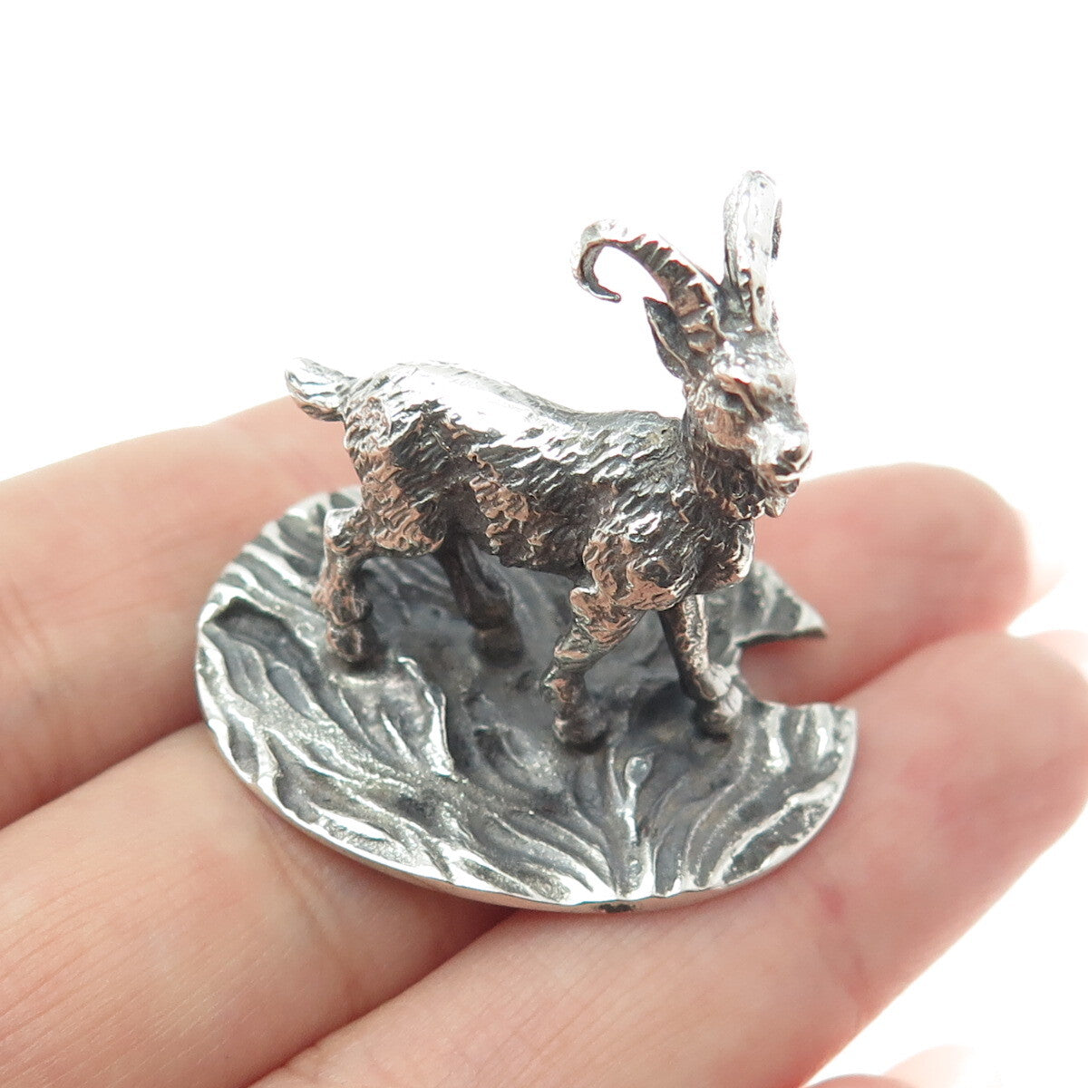 FRANCESCO CAPUTO 800 Silver Antique Italy Baby Goat Oxidized Miniature Figurine