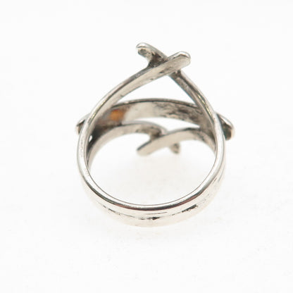 950 Silver Vintage Modernist Crisscross Ring Size 7