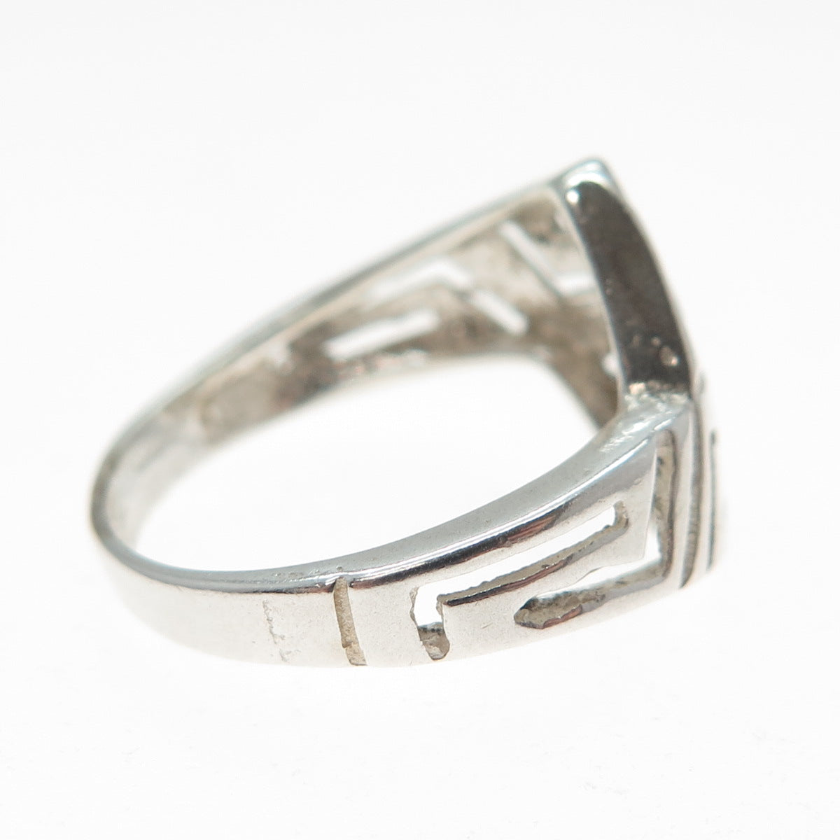 925 Sterling Silver Vintage Ethnic Sun Symbol Zig Zag Ring Size 7.25