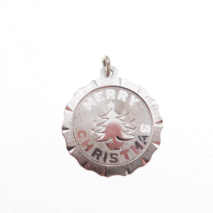 925 Sterling Silver Vintage Merry Christmas Tree Charm Pendant