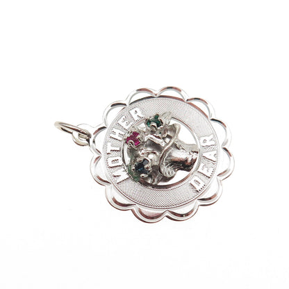 Crea 925 Sterling Silver Vintage Rhinestone Dear Mother Charm Pendant