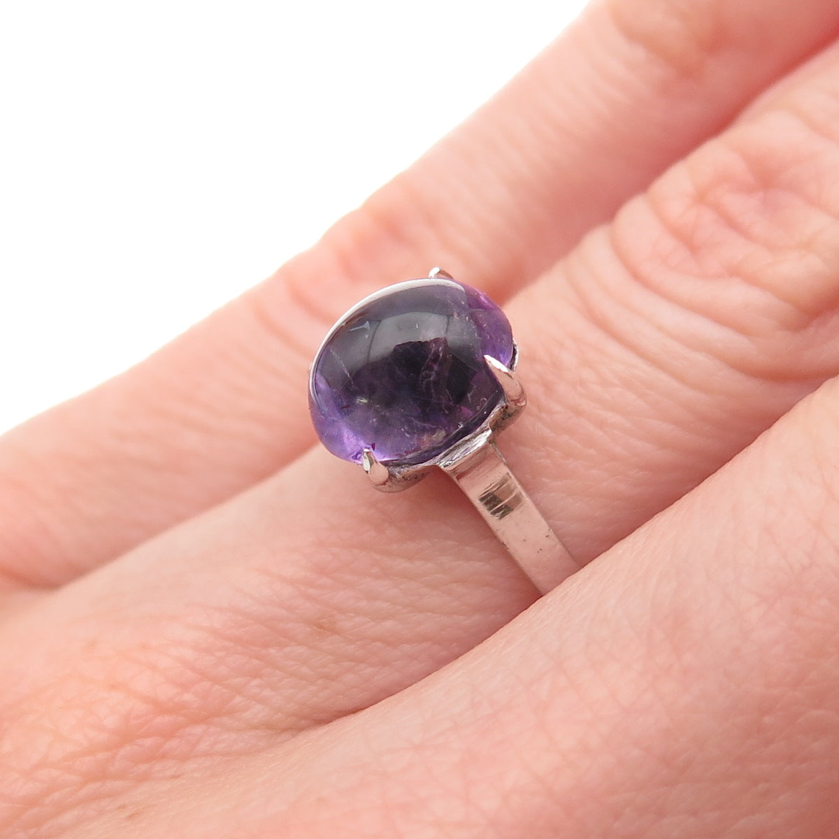925 Sterling Silver Antique Art Deco Real Cabochon Amethyst Ring Size 5.5
