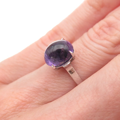 925 Sterling Silver Antique Art Deco Real Cabochon Amethyst Ring Size 5.5