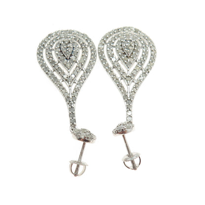 925 Sterling Silver Real Round-Cut Diamond Teardrop Dangling Earrings