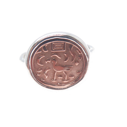 ED LEVIN 14K Gold 925 Sterling Silver Vintage Ancient Coin Ring Size 8.5