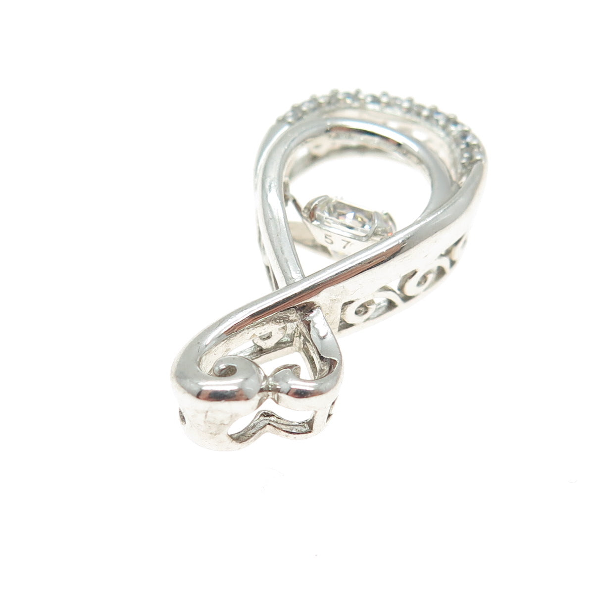 SAI 925 Sterling Silver Round-Cut C Z Infinity Heart Slide Pendant