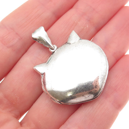 REO CO. 925 Sterling Silver Vintage Cat Locket Charm Pendant