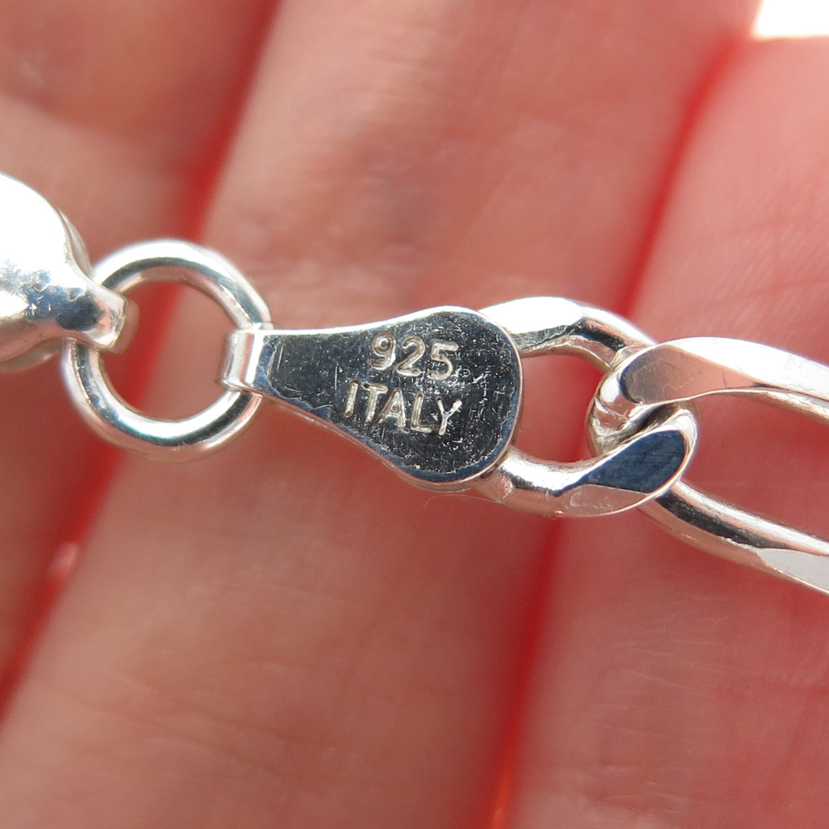 925 Sterling Silver Vintage Italy Figaro Chain Necklace 18"