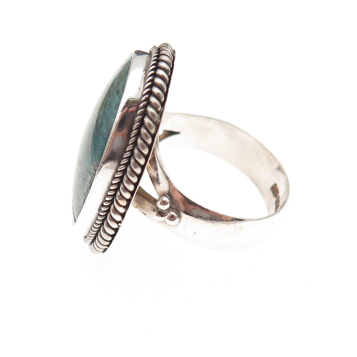 925 Sterling Silver Vintage Real Turquoise Oxidized Ring Size 8