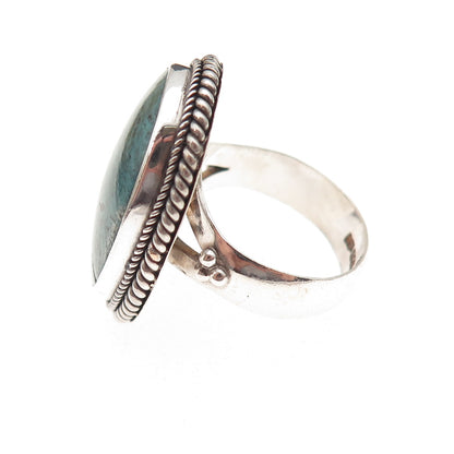 925 Sterling Silver Vintage Real Turquoise Oxidized Ring Size 8