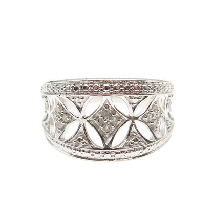 RJ GRAZIANO 925 Sterling Silver Real Round-Cut Diamond Floral Ring Size 10