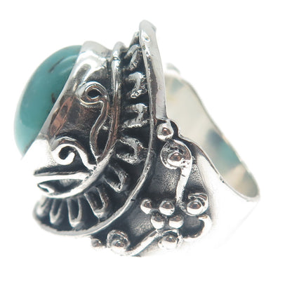 925 Sterling Silver Vintage Real Mountain Turquoise Sun Oxidized Ring Size 10.5