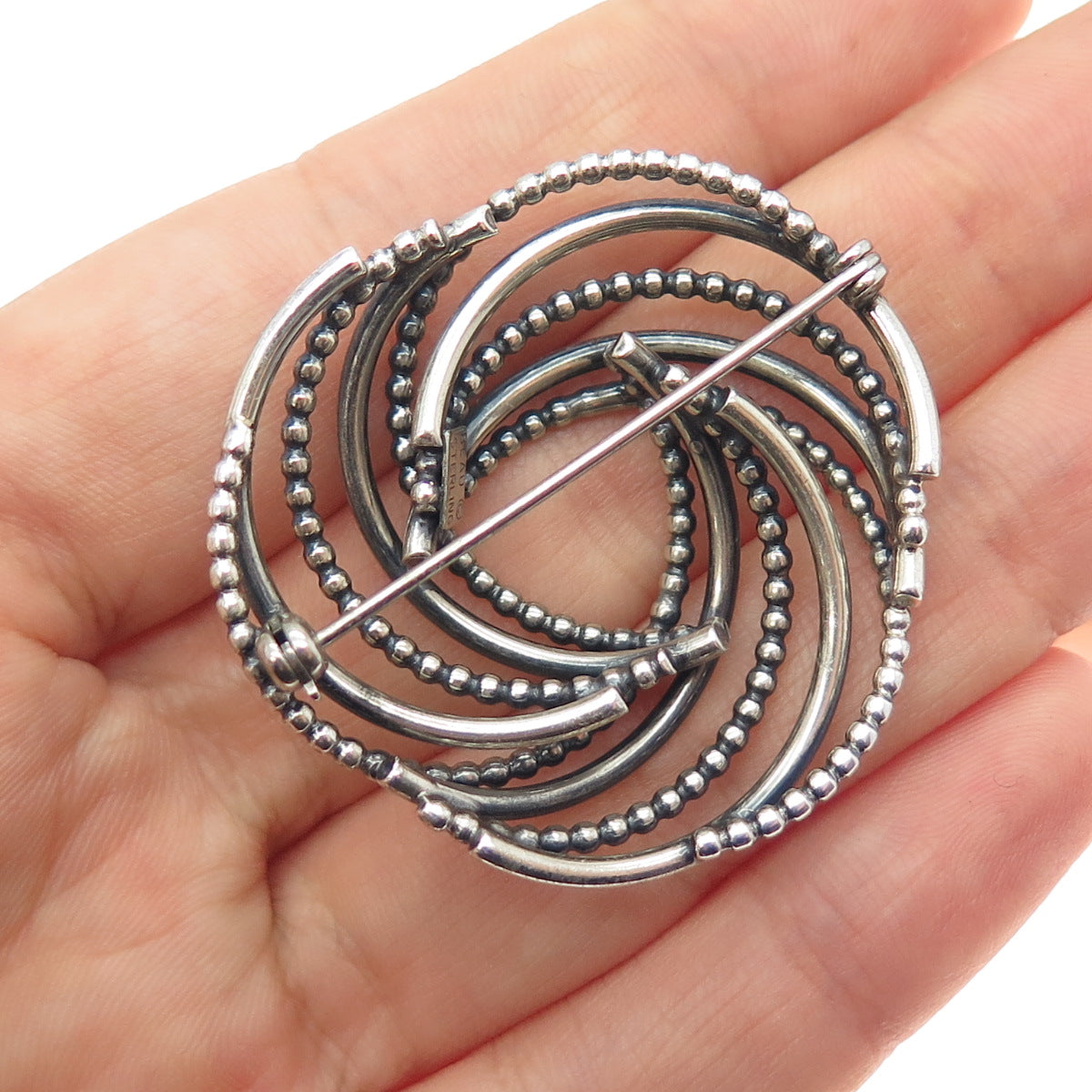 BEAU 925 Sterling Silver Vintage Interlocked Trinity Oxidized Pin Brooch