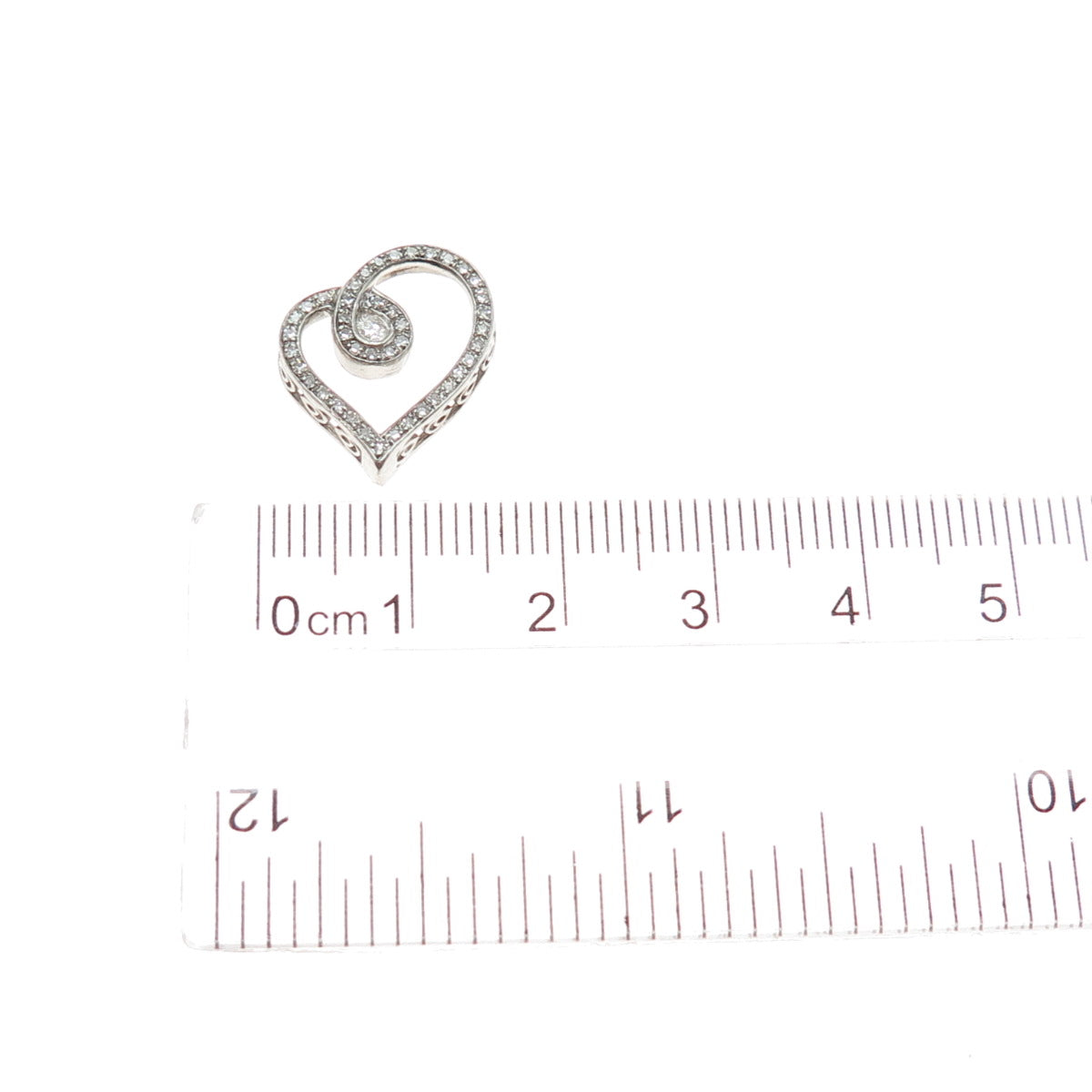 925 Sterling Silver Real Round-Cut Diamond Heart Minimalist Slide Pendant